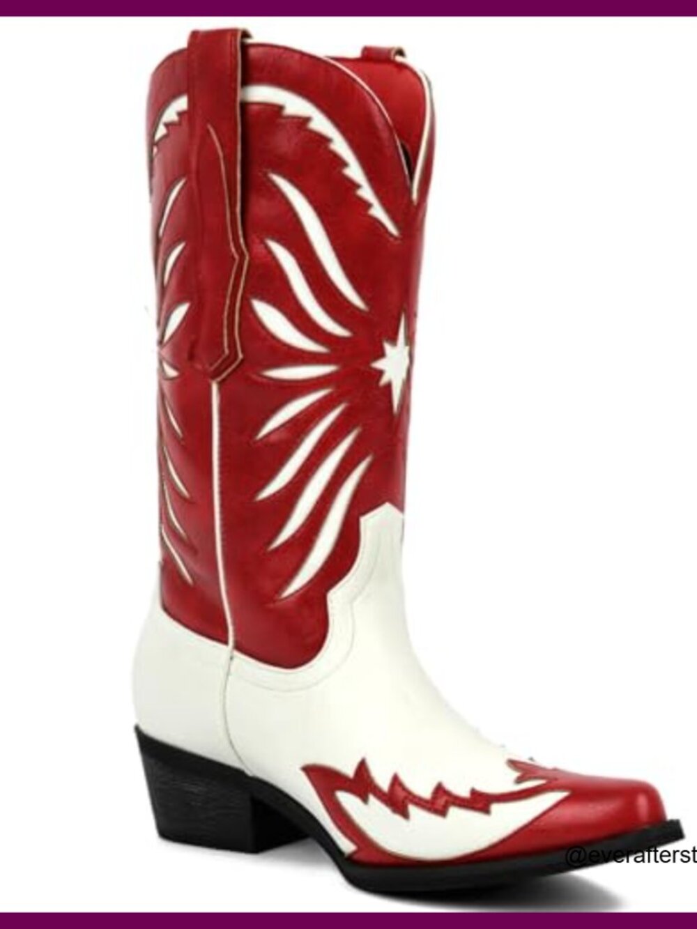Faux Leather Mid Calf Cowboy Boots with Pointed Toe and Star Cut-Outs - Picture 4 of 6